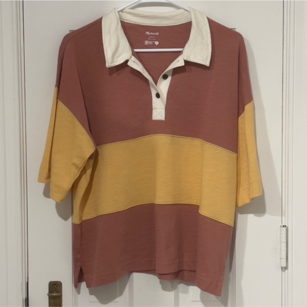 Madewell Colorblock Rugby Polo Shirt Size L Short Sleeve Euc - Picture 5 of 5